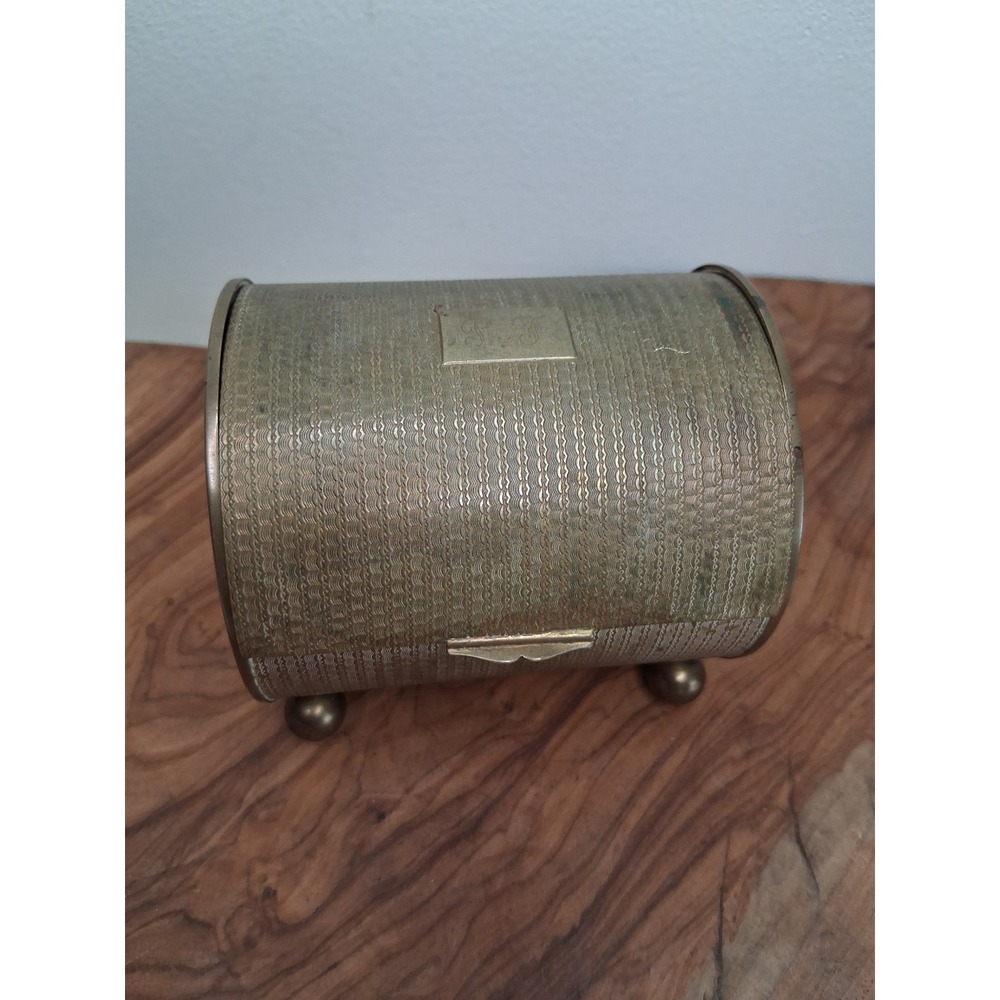 Vintage 1950s Brass Roll Top Jewelry Trinket Box/cigerette case engraved P.F.